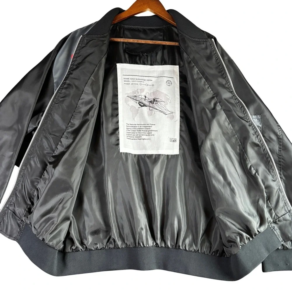NASA Bomber Jacket Black Mens Size‎ L Space Exploration MA1 Style